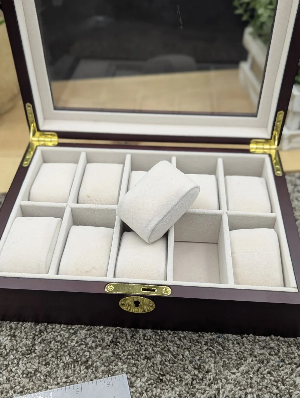 Brillhart Dark Cherry Display 10 Watch Lock Box Very Clean No Key